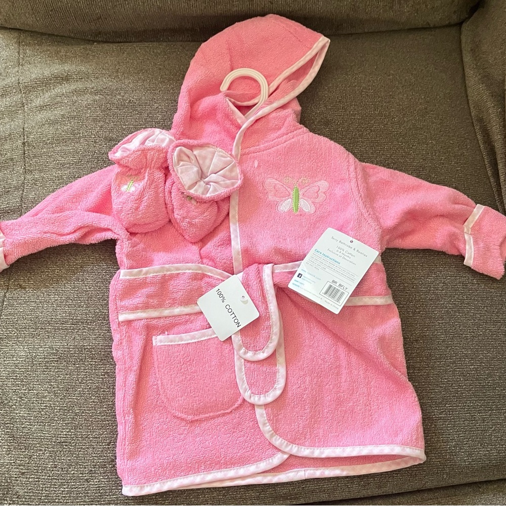 Pink Kids Robe with Butterfly Design